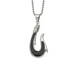 Men's Stainless Steel Carbon Fiber Inlay Hook Necklace with Chain
